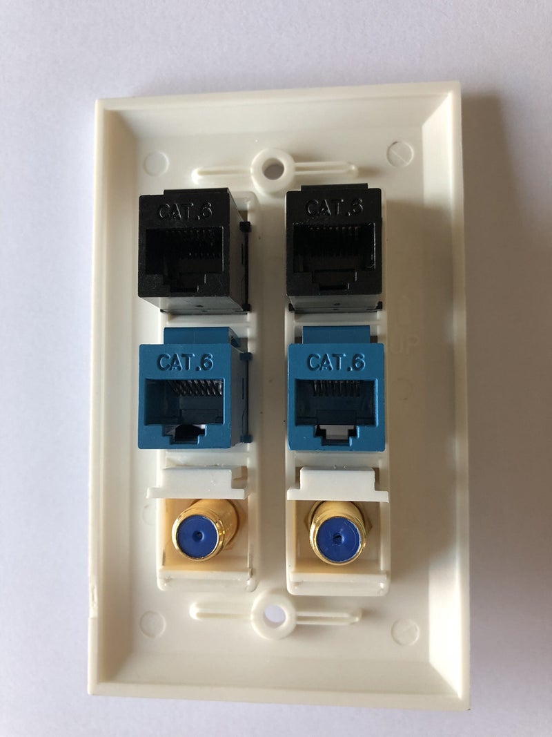 IBL-2 Port Gold-Plated Coaxial TV Cable F Type + 4 Port Cat6 Ethernet Female to Female Jack Wall Plate in White - Image 2